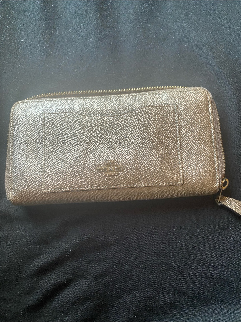 Coach Metallic Bronze Zip Accordion Wallet with Logo Plaque
